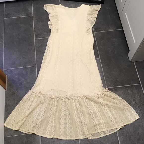 Vanessa Alexandra Romantic Sheer Lace Maxi Dress Flutter Embroidered Tassels Med - Picture 13 of 16